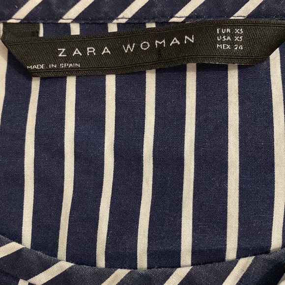 Zara Woman Navy and White Stripe with 3/4 Pleated and Tucked Bell Sleeves - Picture 3 of 6
